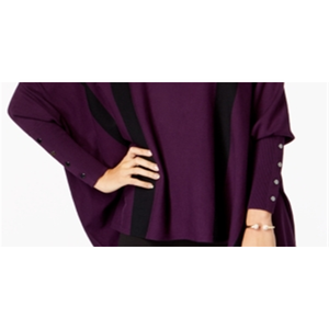 Maglione Poncho Casual da Donna Alfani a Righe con Colletto a Fiocco e Logo Frontale, Viola Traspirante Sottile XS (Taglia Piccola Grande) per Autunno Inverno - Product Image 3