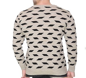 Pull-over tendance pour hommes, tricot patchwork avec logo personnalisé, pull d'hiver en tricot à manches longues et col rond avec motif doublé - Product Image 1