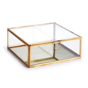 Luxury Brass Frame Glass Storage <b>Box</b> With Dividers Tea Bag Organizer Modern Desktop Cosmetic Makeup Jewelry Display <b>Box</b> Holder - Product Image 4