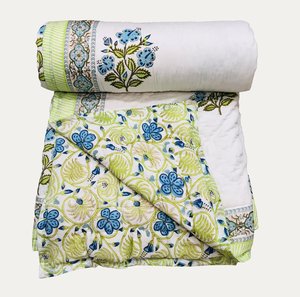 Block Print Indian Reversible Eco-Friendly Organic Cotton Handmade Floral Jaipuri Razai Comforter <b>Bedspread</b> Queen <b>King</b> <b>Size</b> - Product Image 5