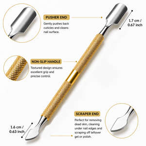 Premium Nail <b>Cuticle</b> Pusher Gold Handle Stainless Steel Double Ended Nail Cleaner Manicure Pedicure <b>Tool</b> - Product Image 2