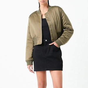 แจ็กเก็ตผ้าซาตินสำหรับผู้หญิงเสื้อแจ็กเก็ตแบบมีซิปด้านหน้าคอวีแบบปรับแต่งได้ - Product Image 3