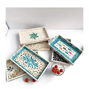 Plateau en nacre incrusté de motifs floraux de luxe, artisanat fait main, décoration intérieure élégante - Dimensions réglables de 15 cm à 100 cm - Product Image 1