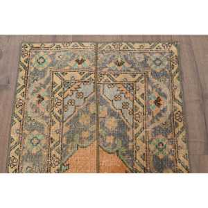 พรมตุรกีขนาด 1.9x3.9 ฟุต พรมวินเทจขนาดเล็ก พรมลายจุดสีน้ำเงินน้ำตาล - Product Image 4