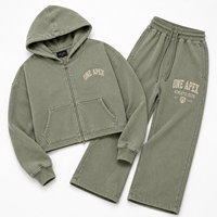 Ensemble de survêtement ONEAPEX SPORTS WEAR pour homme, vert sauge délavé, avec sweat à capuche zippé et pantalon de survêtement large en coton épais, style français