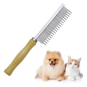 Wooden Handle Grooming Comb for Dogs Cats Pet\Customized Pet Grooming Combs with Stainless Steel Long and Short Teeth - Product Image 1
