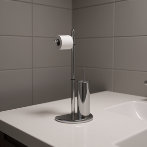Porte-papier toilette et ensemble de brosse au design italien moderne en chrome - Product Image 3