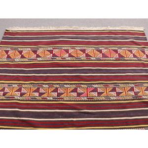 Vintage Turkish Kilim Rug 5.8x8 ft, <b>Red</b> Large Ombr <b>Wool</b> Rug - Product Image 4