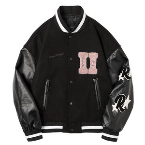 Chaqueta de béisbol con manga de cuero para hombre, chaqueta personalizada con botones, venta al por mayor - Product Image 2