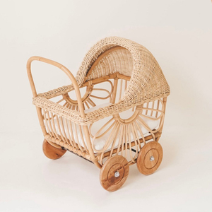 Cochecito de Muñecas de Mimbre Estilo Vintage, Hecho a Mano, Retro, Juguetes para Caminar para Niños Pequeños - Product Image 6