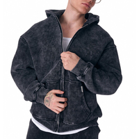 Ensemble de survêtement hiver 2025 XL en coton molletonné épais, style streetwear hip-hop délavé, respirant, avec fermeture éclair et logo – Qualité supérieure