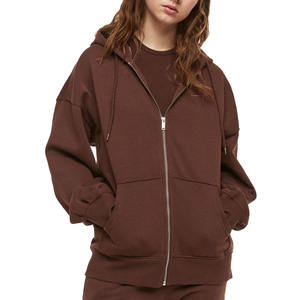 Sweat à capuche décontracté pour femme de qualité supérieure avec fermeture éclair et logo sur le devant, logo personnalisé, uni, surdimensionné, avec poche pour l'hiver - Product Image 1