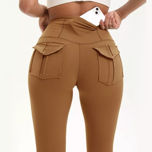 Latest Women's High Waist <b>Leggings</b> <b>with</b> Large <b>Pockets</b> Knitted Breathable Quick Dry Yoga Workout Pants OEM Customizable - Product Image 4