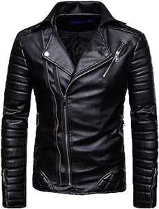 Veste d'hiver de haute qualité pour hommes, veste en cuir brodée PU avec poches zippées, veste en cuir - Product Image 2