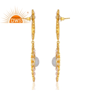 Hot Selling 925 Sterling Silver 18K Gold Plated Pearl & <b>Rainbow</b> Moon Gemstone Dangle Earring Demi Fine Jewelry Manufacturer - Product Image 4