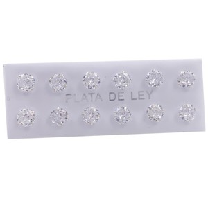 White cubic zirconia stud <b>earrings</b> 6mm 925 sterling silver <b>post</b> hypoallergenic set of 6 pairs - Product Image 1