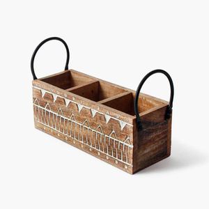 Low Price Best Quality Handmade Wooden Hand Carved Cutlery Holder With Handle - Product Image 4