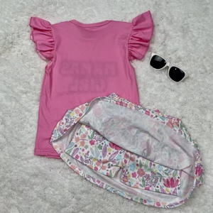 Mama ragazza rosa floreale capretta volant Top con Skort 2 pezzi set di abbigliamento per la festa della mamma gonne per bambini con fiocco - Product Image 4