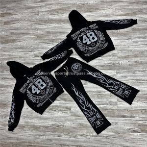 Conjunto de sudaderas con capucha para hombre con cremallera extragrande, ropa de calle de algodón con diseño de serigrafía personalizada Boxy Sun Fade Wash - Product Image 2