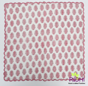 ผ้าเช็ดปากผ้าฝ้ายแท้ 100% สวยงาม ทำมือ พิมพ์ลายบล็อก สีชมพูอ่อน ปักลายใบไม้สีขาว คุณภาพสูง - Product Image 5