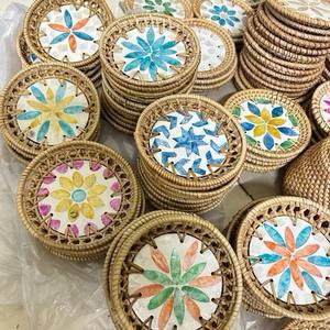 Wholesale Eco-Friendly <b>Ceramic</b> Rattan <b>Coasters</b> Handwoven Pearl Braided Mats Pads Vietnam Good Price Table for Restaurants - Product Image 2