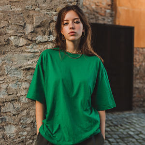 T-shirt pour femme en coton 100% et polyester, surdimensionné, ample, compressé, écologique, à séchage rapide, à épaules tombantes, pour l'été - Product Image 1