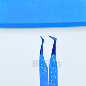 Pinzas de pestañas de acero inoxidable personalizadas Punta de fibra de aislamiento fuerte Herramienta profesional de revestimiento azul con etiqueta privada lista - Product Image 5