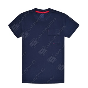 SAAR INDUSTRIES vente chaude couleur bleu marine 250GSM 100% coton t-shirts à manches courtes pour hommes avec conception de poche avant pour l'été - Product Image 1