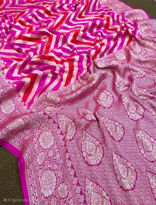 Sari de Chifón Puro Banarasi, Diseño Tradicional Zari, Tela para Blusa sin Coser, Protección Solar para Fiestas, Secado Rápido, Elegante - Product Image 2