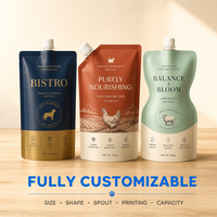 121 ° Pochette souple à bec verseur pour aliments pour animaux de compagnie, résistante aux hautes températures, pour aliments humides pour chats et chiens, sachet d'emballage liquide autoportant