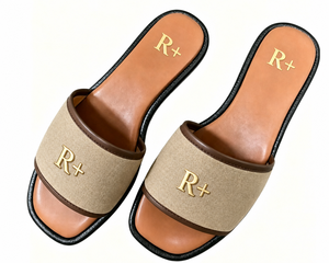 รองเท้าสลิปเปอร์ผ้าใบสีชมพูอมเทา หัวเหลี่ยม พื้น TPR  สายรัดเส้นเดียว ดีไซน์เก๋สำหรับผู้หญิง วัสดุยาง PU สวมใส่ง่าย พร้อมหัวเข็มขัด แฟชั่นทันสมัย - Product Image 2
