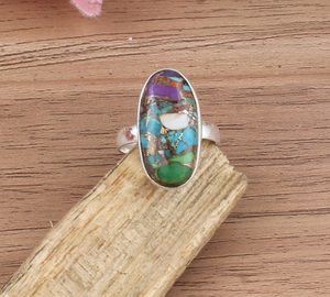 Huître épineuse naturelle cuivre Turquoise 925 argent Sterling large bande bague unisexe mariage classique lunette réglage en gros à la main - Product Image 6