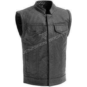 Gilet de motard en cuir de vachette pour homme, style personnalisé, gilet de motard en cuir de haute qualité avec plusieurs poches - Product Image 1