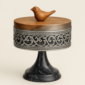 Elegante caja de almacenamiento decorativa de pájaros blancos y plateados para Ramadán y Eid Diseño intrincado para joyas y pequeños tesoros - Product Image 5