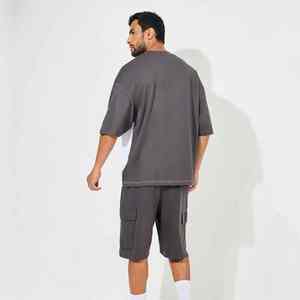 ชุดกีฬาผู้ชายมาใหม่ เสื้อและกางเกงขาสั้น ชุดลำลอง ผ้าฝ้าย 100% ชุดฤดูร้อน ทรงโอเวอร์ไซส์ สองชิ้น ระบายอากาศได้ดี - Product Image 5