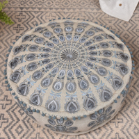 Pouf traditionnel Malani Impex Inc MP-352, brodé à la main, mandala, ottoman, tissu en coton, coussin de sol, style bohème, salon, maison