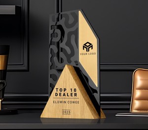 Custom Acrylic Award <b>Trophy</b> - Transparent Recognition & Appreciation <b>Plaque</b> with Wood Base for Corporate Events & Advertising - Product Image 4