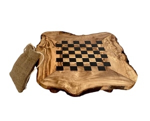 Tablero de Ajedrez Decorativo de Madera de Olivo Familiar, 30x30cm, Juego de Ajedrez Rústico de Madera - Product Image 1