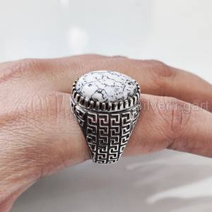 Nueva llegada Anillo para hombre Piedra preciosa de ópalo dendrítico natural Anillo de piedra natal de Octubre Joyería de Navidad árabe Anillo de plata esterlina 925 - Product Image 1