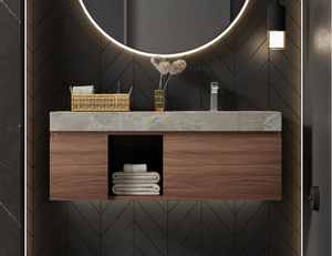 Tocador de baño de madera maciza de gran capacidad moderno, a prueba de humedad, ecológico, fácil de limpiar, almacenamiento - Product Image 2