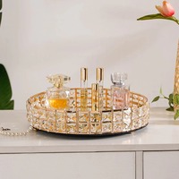 Plateau de vanité artisanal moderne en métal miroir doré, luxueux, pour mariage, fête, présentoir à parfums, organisateur de bijoux, glamour