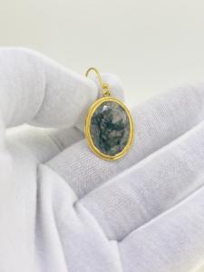 Pendientes de Plata de Ley 925 con Baño de Oro de 18K, Gema de Ágata Musgosa Natural con Corte Ovalado, Engaste de Bisel, Hechos a Mano, para Bodas y Fiestas - Product Image 5