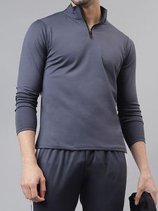 Haut à manches longues à séchage rapide pour hommes T-shirt décontracté léger coupe ajustée à col montant avec fermeture éclair 100% polyester T-shirts pour hommes - Product Image 3