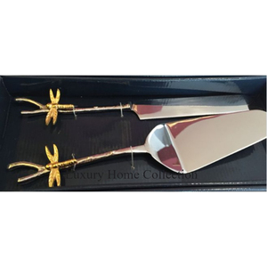 Serveur de gâteau de luxe en métal fait à la main en acier inoxydable matériel couverts argenterie de table ensemble de 2 couteaux et fournitures d'épandeur - Product Image 1