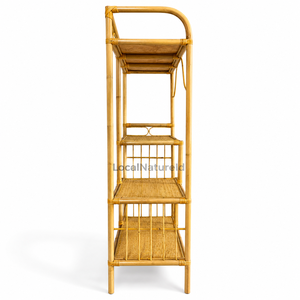 Rattan <b>Shelf</b> Unit 4 Tier Multifunctional Storage Rack Woven Display Organizer <b>Rustic</b> Brown Home Storage Organization - Product Image 2