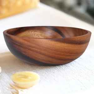 Cuenco para servir de calidad alimentaria hecho a mano de madera de acacia tallada bonita y ecológica para ensaladas, frutas y aperitivos en casa o fiestas - Product Image 6