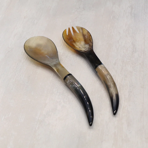 Juego de cubiertos Cuchara de servidor de ensalada de cuerno de búfalo con mango de hueso Utensilios de cocina atractivos para cuchara de ensalada de diseño de fiesta clásica - Product Image 3