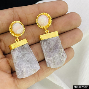 Gray Gemstone <b>Gold</b> Plated Designer <b>Earrings</b> Geometric <b>Dangle</b> Brass Jewelry Engagement Stunning <b>Earring</b> - Product Image 1