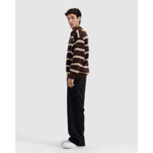 Suéter clásico de invierno con cremallera de un cuarto, a rayas, con estampado jacquard, tejido cálido y bordado a media costura. - Product Image 5