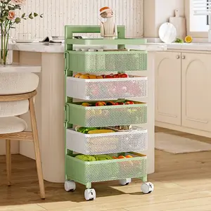流行批发厨房储物架360旋转水果碗储物篮带轮子的食物蔬菜支架